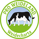 Pro-Weideland-Siegel (rund mit grasender Kuh in der Mitte)