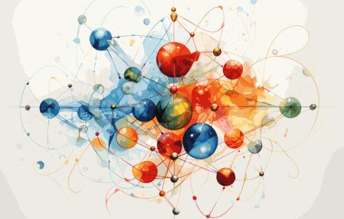Bunte, miteinander verbundene Atome formen ein Netz.