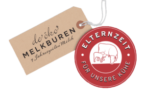 Label „Elternzeit für unsere Kühe“ von der Erzeugergemeinschaft De Öko Melkburen 